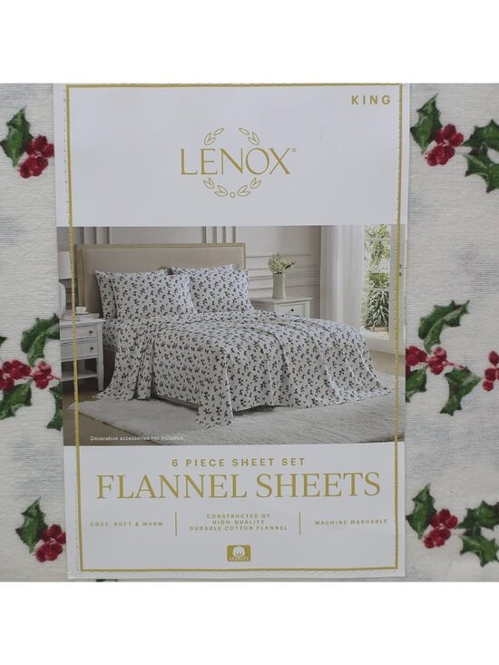 Lenox | Bedding | Lenox 6piece Soft Warm 0 Cotton Flannel  Lenox King 6-Piece Flannel Sheet Set Holly Green Pattern 100% Cotton Warm